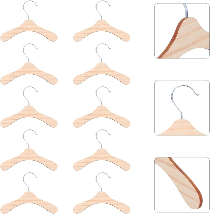 10pcs Wooden Pet Apparel Hangers Pet Clothes Hangers Drying Rack Dog Clothing Hanging Rack Ultra Thin Space Saving Hook (14x14cm)