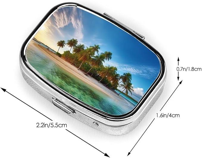 Square Pill Box Overseas Islands Pill Case for Purse & Pocket 3 Compartment Pill Organizer Portable Travel Pillbox Medicine Pill Holder Container for Daily Vitamin Cod Liver Oil Storage