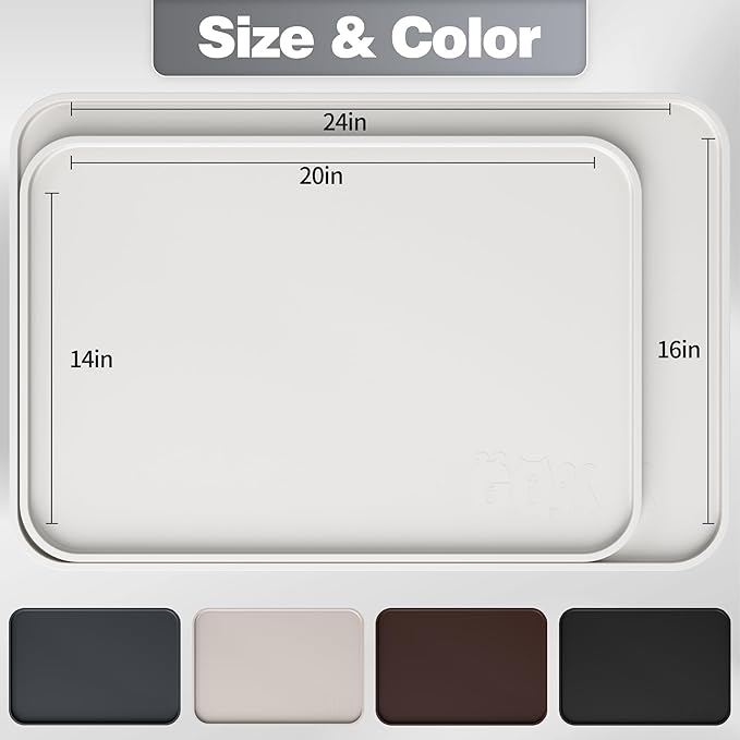 Silicone Dog Food Mat, Waterproof Anti-Slip Pet Feeding Mat with Warped Resistant Raised Edge,Spill-Proof Lip Floor Protection,Dishwasher-Safe Pet Placemat for Dogs & Cats(M 20" x 14" Sand White)
