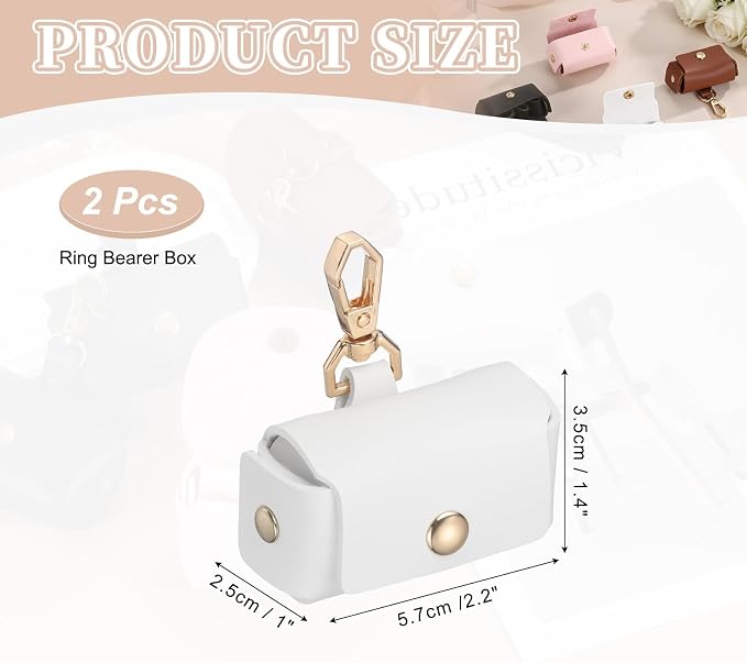 uxcell 2Pcs Dog Ring Bearer, Leather Wedding Pet Ring Pillow Jewelry Holder with Clasp Buckle Closure Portable Storage Organizer Button Closure Pouch for Wedding Engagement, White