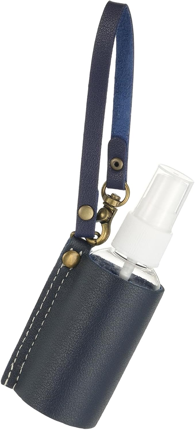 uxcell Travel Empty Spray Bottles with Leather Bag Holders, 30ml Refillable Leakproof Bottles Travel Size, Portable Hand Soap Containers for Cosmetic Perfume Air Freshener,Dark Blue