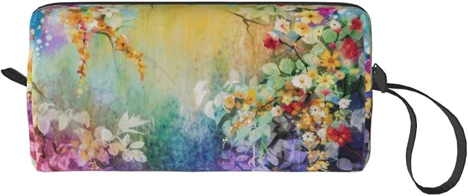 Watercolor Rainbow Flower Makeup Bag for Women | Durable 600D Oxford Fabric, Impact-Resistant & Compact, Travel Cosmetic & Makeup Organizer for Gym & Daily Use