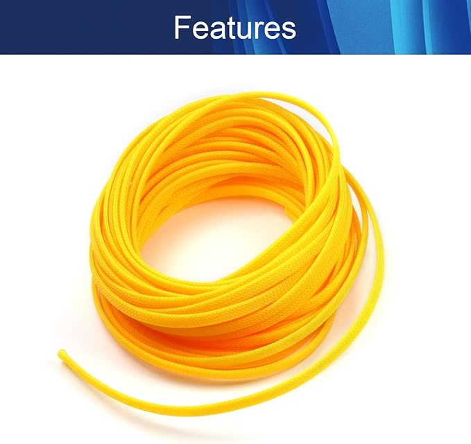 Jutagoss PET Expandable Braided Cable Sleeve, 32.8ft - 1/4 inch Yellow Cable Management Sleeve, Wire Loom Tube Cord Protector for USB Cable, Power Cord, Audio Video and More, 1Pc