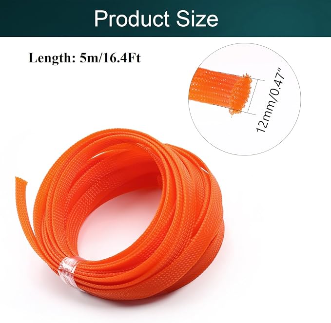 Jutagoss PET Expandable Braided Cable Sleeve, 16.4ft - 1/2 inch Orange Cable Management Sleeve, Wire Loom Tube Cord Protector for USB Cable, Power Cord, Audio Video and More, 1Pc