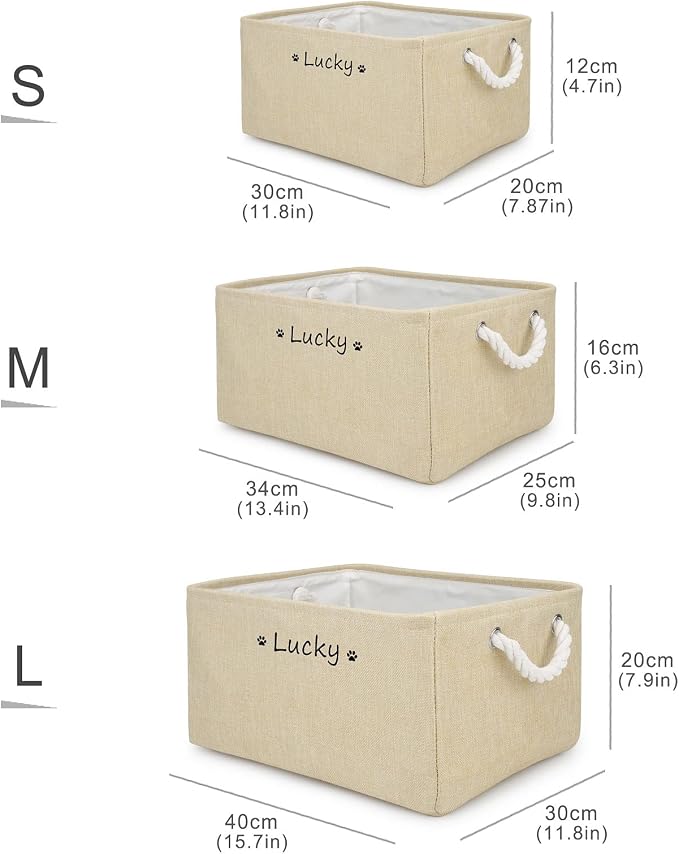 Personalized Dog Toy Storage Basket Bin, Customized Pet's Name Storage, Collapsible Organizer Box for Dog Toys, Clothing, Apparel & Accessories, Beige, Medium