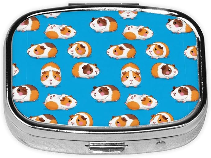 Personalized Pill Box Stainless Steel Custom Medicine Case Compact Supplement Organizer, Cute Cartoon Guinea Pigs