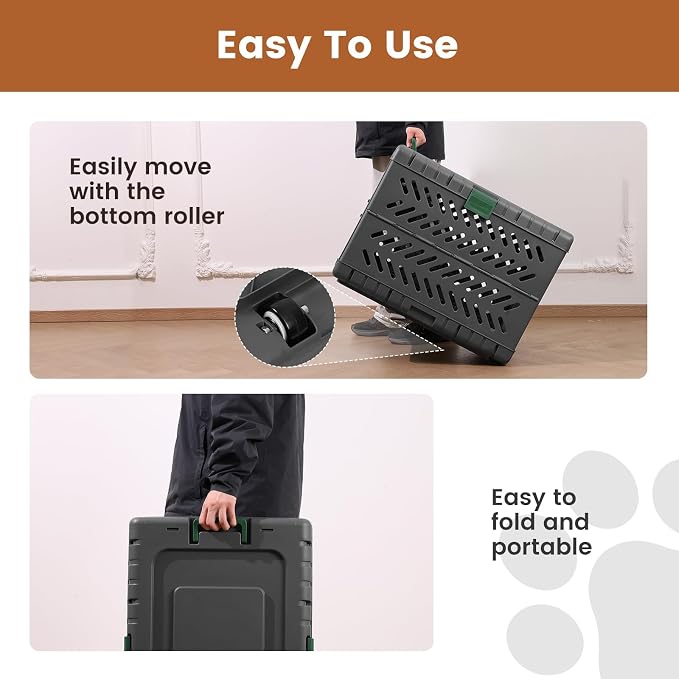 28" L Travel Dog Crate -Collapsible Dog Crate for Medium/Small Dogs, No Tools Required with Space Saving Design,Portable Foldable Dog Carrier with 2 Smooth Wheels,Handles for Easy Moving,Dark Grey
