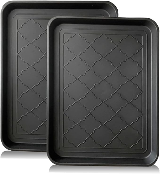 PetLike Boot Tray for Entryway Indoor/Outdoor, Hard Plastic Pet Food Mat 2pack,16.7 x 12.8 INCH Waterproof Shoe Tray, Multi-Purpose Trays for Boots, Shoes, Pets, Garden