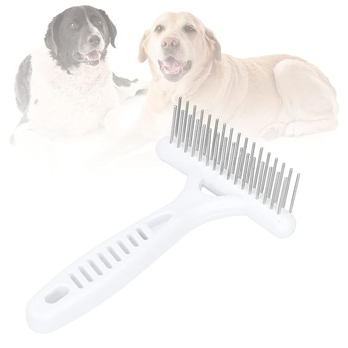 Cyrank Pet Double Row Rake, Dog Deshedding Dematting Brush Comb Undercoat Rake for Short or Long Hair Pets Gentle Grooming Tool for Thick Coats Golden Retriever Husky Sheepdog Beagle