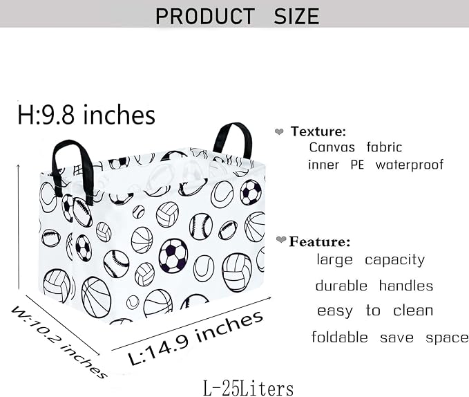 Kid Clothes Storage Basket Gift Shelf Basket Toy Storage Bin, Football Nursery Basket Organizer Box for With Handles for Room Deco Basketball