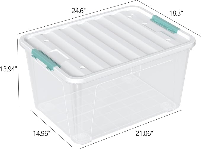 4 Pack 85 Quart Large Latching Storage Box Bin with Wheels, Clear