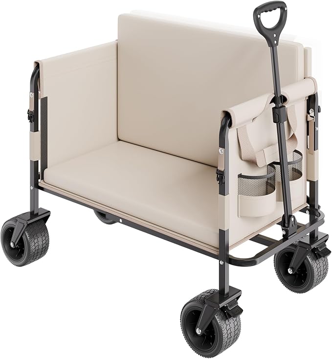 VEVOR 3-in-1 550lbs/220L Large Collapsible Folding Wagon, Convert to Bench, Foldable Beach Wagon with Wheels for Sand, Outdoor Utility Wagon for Groceries, Camping, Sports, Shopping | For Groceries, Camping, Sports & Shopping, Foldable Beach Wagon with...