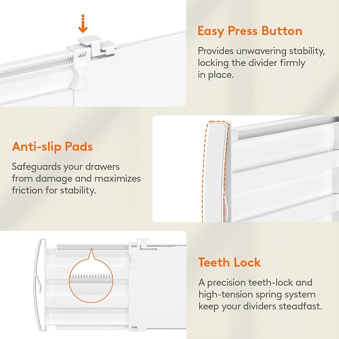 Lifewit 5" Tall Drawer Dividers, Adjustable Deep Drawer Organizer Clothes | 11.5"-18.5" Expandable Plastic Separators for Dresser, Kitchen, Cabinet, Nursery, Office, Socks & Underwear Storage, 6 Pack
