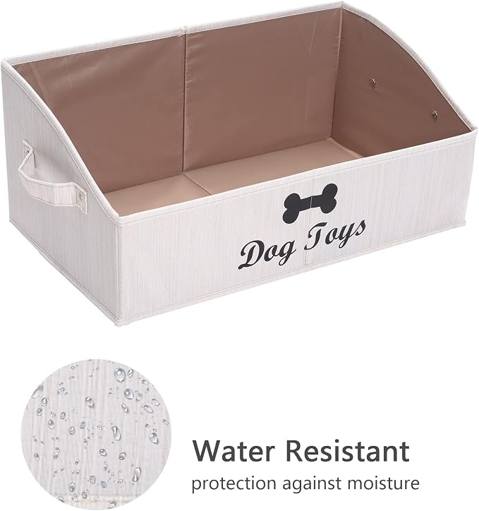 Geyecete Large dog toy bin dog toy box storage box - Foldable Fabric Trapezoid Organizer Boxes with Handle, Collapsible Basket for Dog Toys (Beige-DOG) | Foldable Fabric Trapezoid Organizer Boxes with Handle, Collapsible Basket for Dog