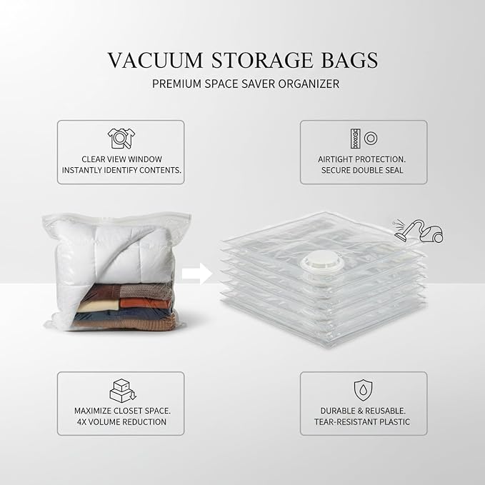 Clear Vacuum Storage Bags with Valve for Clothes & Bedding, Reusable Space Saver Compression Organizer (1 Pack)