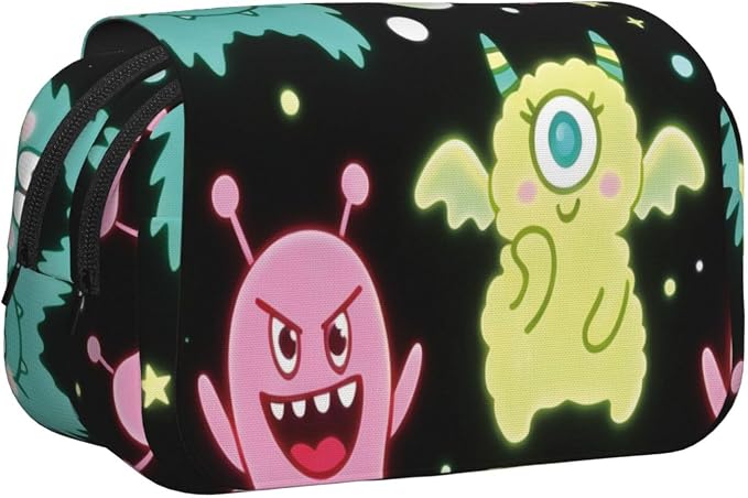 Milky Way Cute Pet Double‑Clamshell Printed Pen Pouch, Oxford Organizer | Multi‑pocket Clamshell Design With Hook‑and‑loop Flap, Large‑capacity Writing Tool Storage, Great For Sketching And Daily Use
