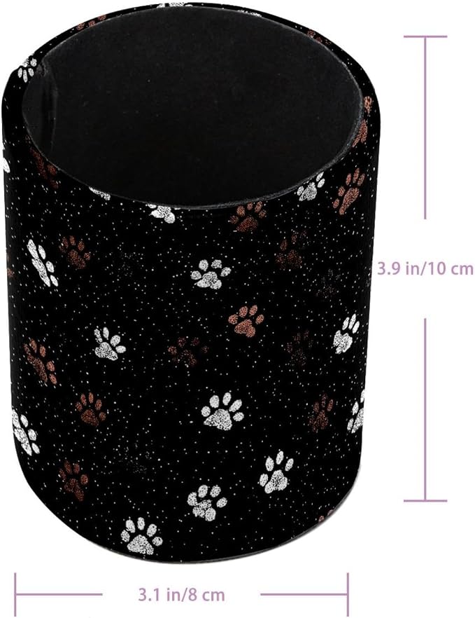 Faux Leather Pen Holder for Desk, Pencil Organizer Pet Paw Prints Pen Cup Desk Decor Makeup Brush Holder Storage for Office Home