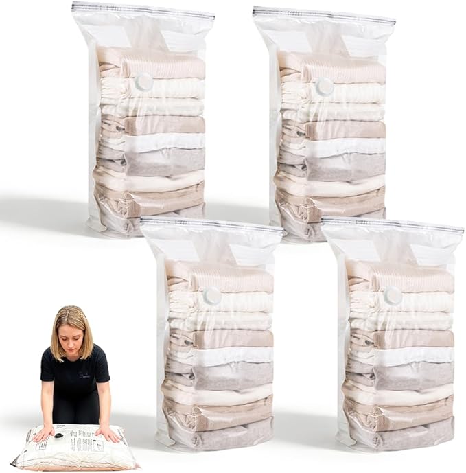 No‑Pump Vacuum Storage Bags, 2026 New Large Capacity Vacuum Bags No Pump Needed, Cube Compression Vacuum Seal Bags, Heavy-Duty Space Saver Bags for Clothes (4PCS Medium)