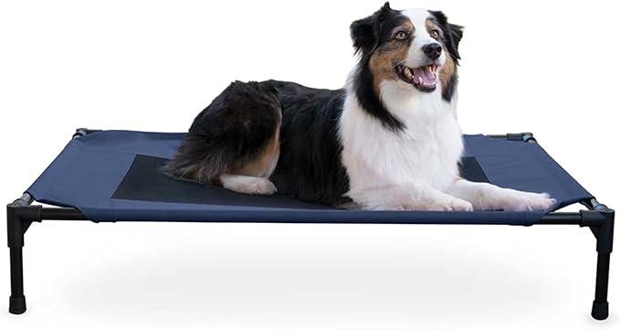 K&H Outdoor Elevated Dog Bed, Cooling Raised Dog Bed, Blue, Large 42x30in | Pet Cot for Medium & Large Pets, Breathable Mesh Center Hammock Design, Indoor/Outdoor Washable Cover, 42x30in