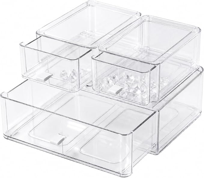 Pull Out Medicine Cabinet Organizer, Clear Acrylic Drawer Storage Organizer with Sliding Trays, Stackable Bathroom Countertop Medication Caddy for Vitamins, Pills, First-Aid Supplies