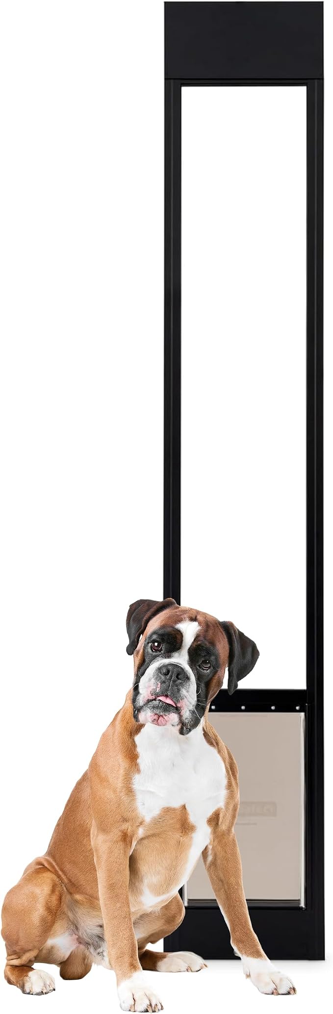 PetSafe Sliding Glass Pet Door, 1 Piece, Large Dogs to 100 lbs, Black | Adjustable Height 75 7/8 to 80 11/16 Inches, No-Cut DIY Install into Existing Track, Magnetic Flap, Durable Aluminum Frame