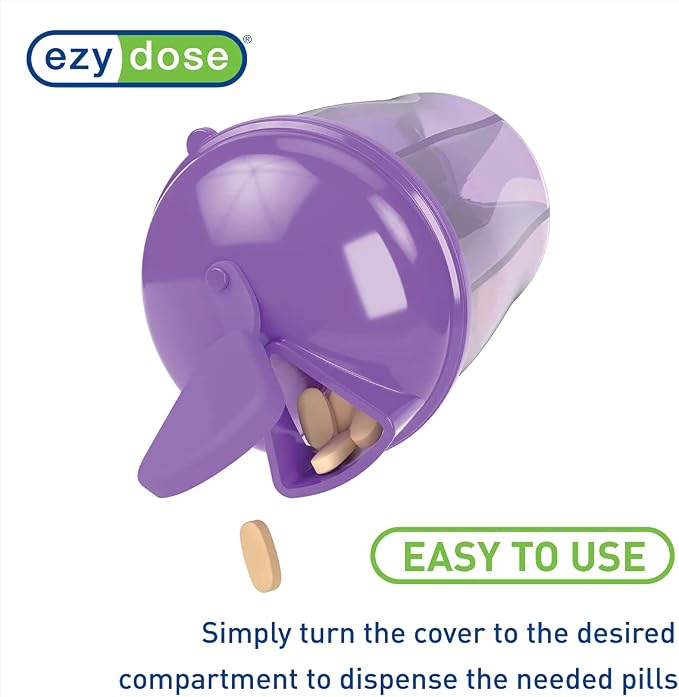 EZY DOSE Vitamin Organizer, 6 Large Compartments, 30-Day (Monthly) Vitamin and Medicine Storage, Keep Vitamins & Meds in Check, Easy to Use, Color May Vary (Randomly Selected), BPA Free