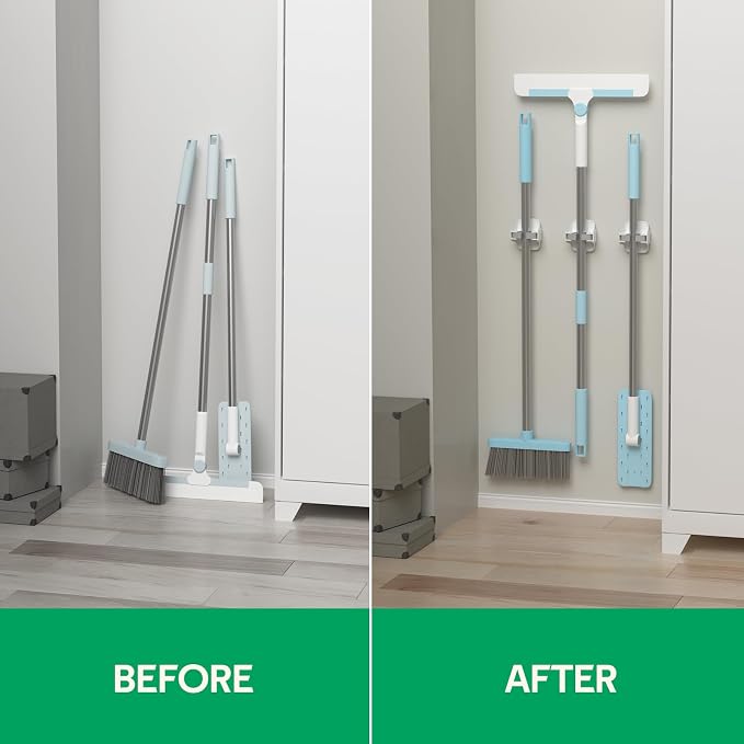 reliahom Broom Holder Wall Mount Mop Grippers organizer wall hanging,10Pack | No Drilling Self Adhesive Easy install Anti-Slip Mop Broom Hanger Storage Rack for Kitchen,Laundry Room,Garden,Garage