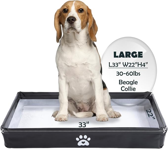 MEEXPAWS Dog Pee Pad Holder, Foldable Puppy Litter Box Indoor Potty Tray | Large High Side Leak-proof Potty Pad Holder for Dogs, Easy Clean Portable Liner Base, Dog Toilet for Potty Training