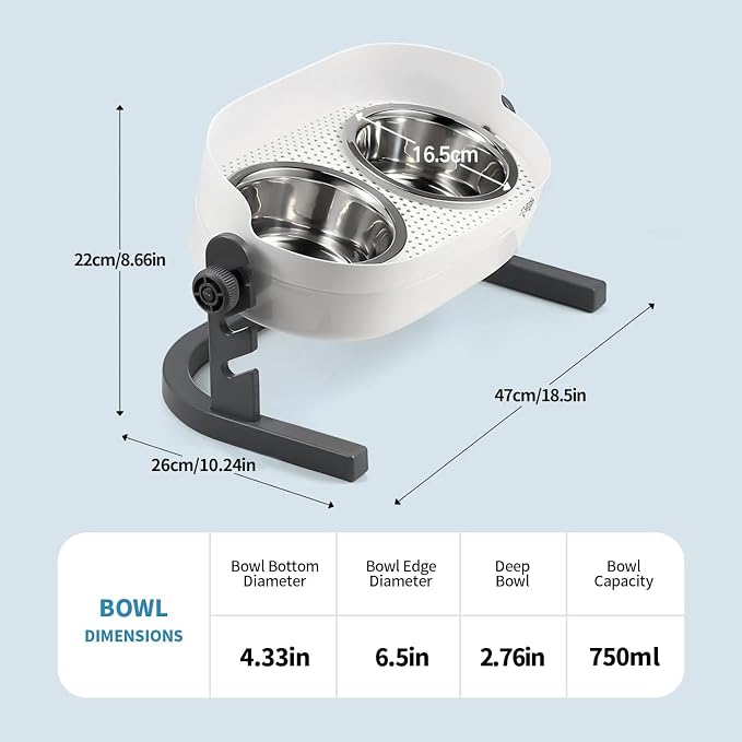 All for Paws Elevated Dog Bowls, Stainless Steel Food & Water Bowls, Height Adjustable Raised Cat Feeder Mess Proof Pet Feeding Bowls for Small to Large Size Dogs