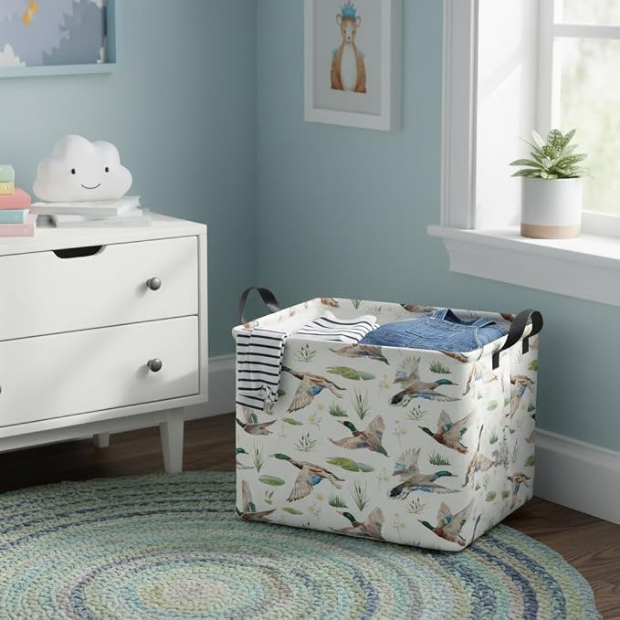 Rectangular Kids Basket Baby Girl Basket Fabric Storage Bin Organizer Box Room Decor(Duck)