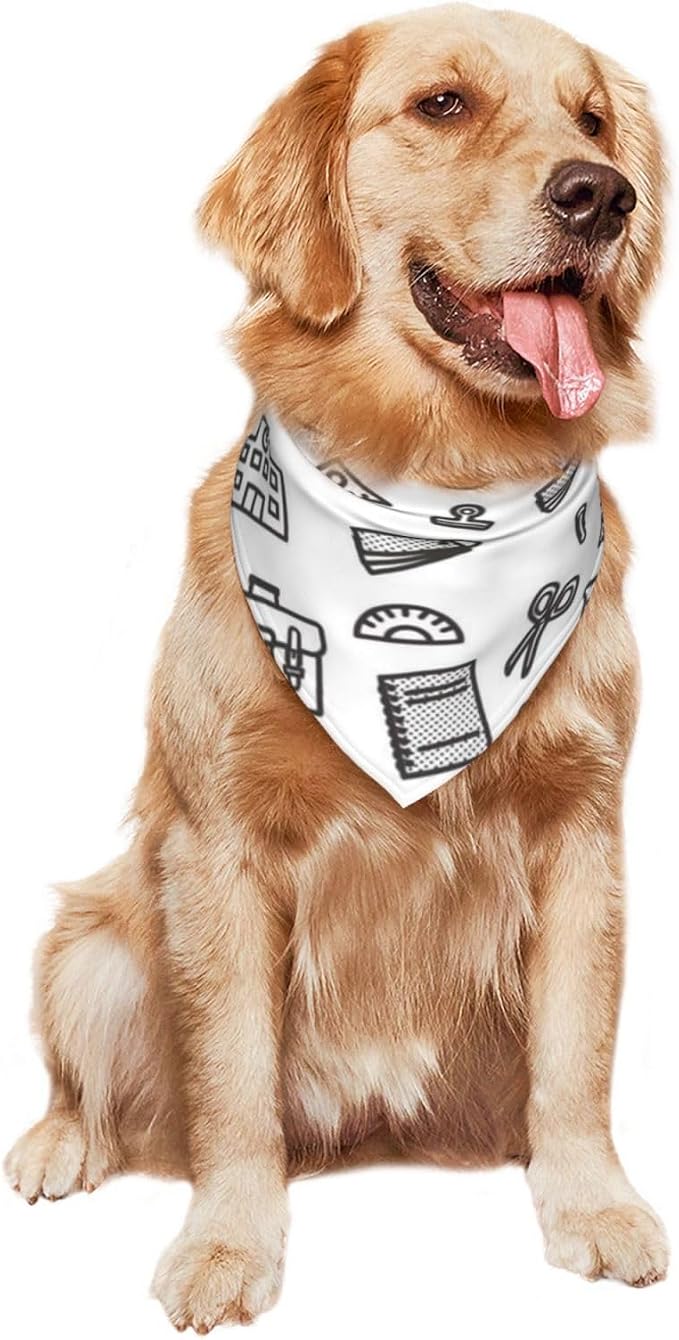 Teacher's Pet Dog Bandana,Funny Bandana Gift,Photo Prop Accessories for Dog Lovers Owner Gift,Triangle Reversible Fall Scarf, Adjustable (Back to School Season-Black and White)