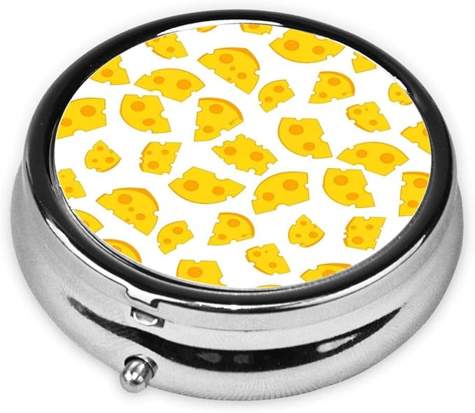 Compact Pill Box, Cheese Holes Black Pattern Round Waterproof Case, Travel Organizer for Supplements, Purse Pocket Container for Daily Office Use