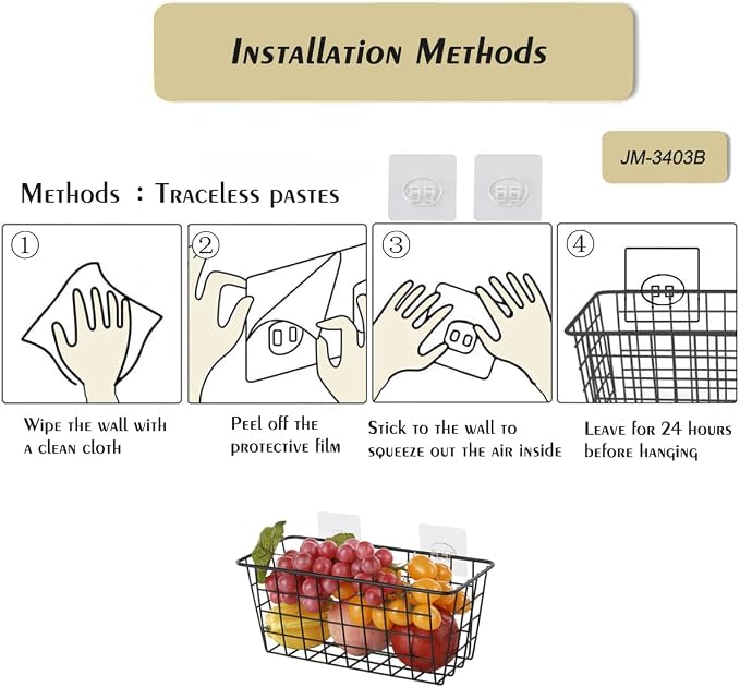 JUNCHU CHERRY 5 Pack Hanging Storage Basket, Bathroom Basket, Household Goods, with Traceless Tape, no Drilling, for Cabinet Storage, Kitchen, Bathroom, Storage Room,Black