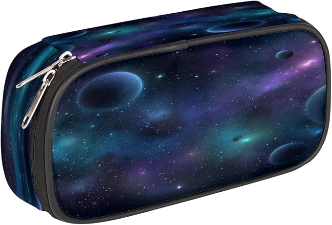 Cute Pencil Case for Girls Boys, Starry Universe With Planets And Stars Portable Pencil Bags Pouch Pen Case Organizer with Zipper for School College Office