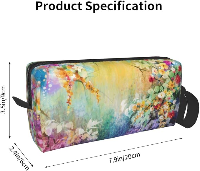 Watercolor Rainbow Flower Makeup Bag for Women | Durable 600D Oxford Fabric, Impact-Resistant & Compact, Travel Cosmetic & Makeup Organizer for Gym & Daily Use