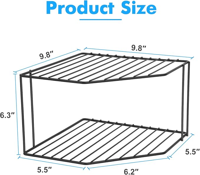 AKAZA 2Pcs 2-Tier Corner Stackable Organizer Shelf for Kitchen - Cabinet Storage Shelf Rack, Shelves，Kitchen Counter and Cabinet Shelf, Storage Rack Organizer (Black)