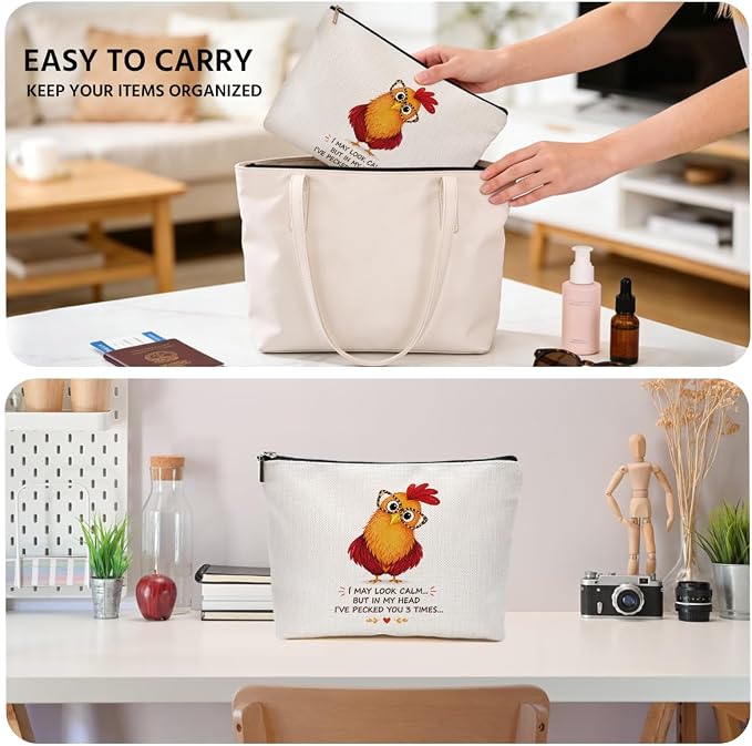 Funny Chicken Makeup Bag, Chickens Gifts Cosmetic Bag, Travel Toiletry Bags | Chicken Lovers Gifts Makeup Pouch for Women Girls Friends Sisters Wife Christmas Friendship Graduation Birthday Gifts