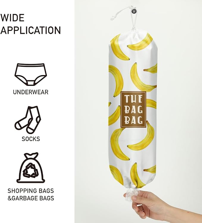 Plastic Bag Organizer, Reusable Grocery Country Style Plastic Bag Dispenser for Home Kitchen Travelling Camping Decor use 1 Pack,Banana Pattern