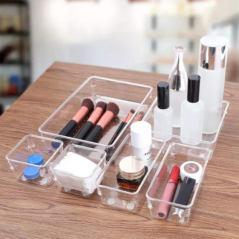 12 Pack Clear Drawer Organizer Set, Multi-Size Plastic Storage Bins for Makeup, Bathroom, Kitchen, Vanity & Office