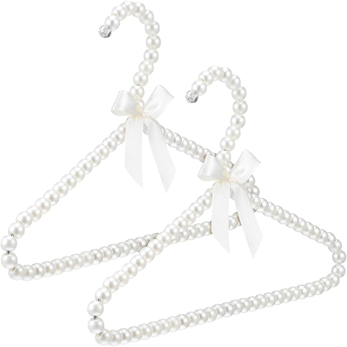 SEWACC 2pcs Pearl Beaded Hangers for Kids Plastic Baby Clothes Hangers with Bow Toddler Nursery Closet Organizer for Girl Dress Dog Pet Apparel
