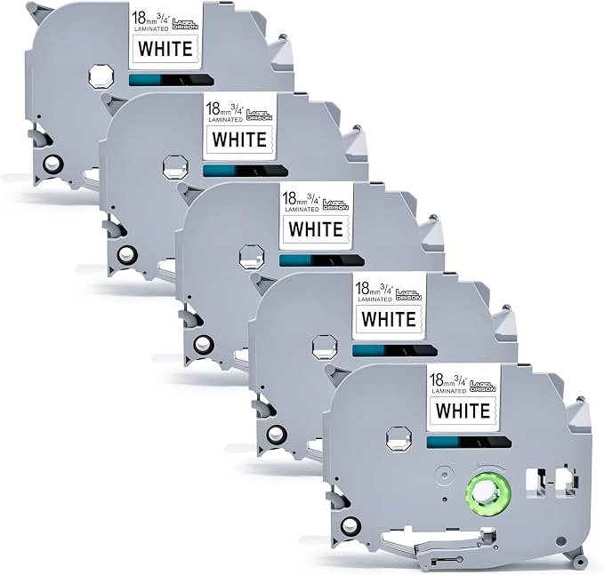 Compatible with Brother P-Touch Label Tape TZ TZe 241 18mm Laminated Label Maker Tape for PTD400, PT-D410, PT-D460BT 1280 D610BT, Black on White , 3/4" (0.7") x 26.2 ft. (8m), 5PK