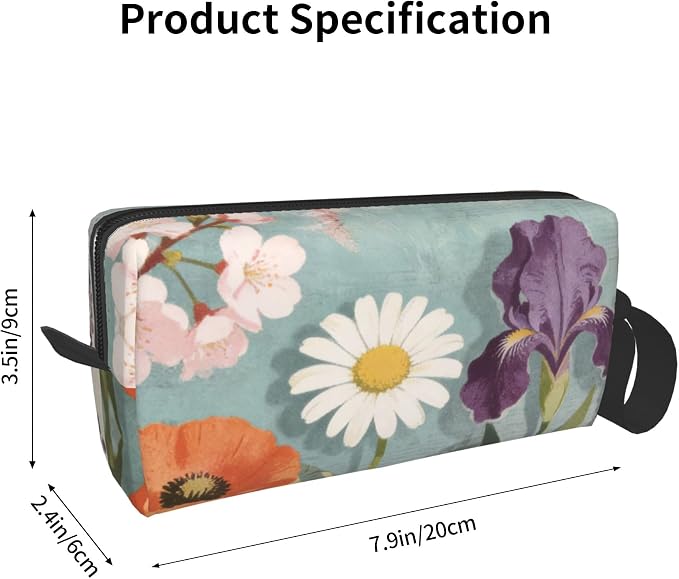 Spring Floral Garden Makeup Bag for Women with Wrist Strap | Durable 600D Oxford Fabric Cosmetic Organizer,Compact Travel Pouch with Handle for Gym & Daily Use