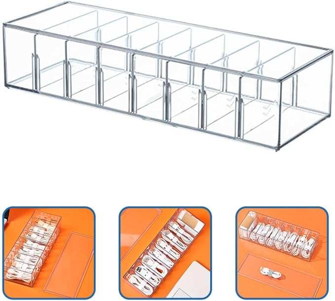 Cord Organizer Box with Cover and 8 Slots Pet Cable Storage Box Charger Organizer Cord Hider Cable Management for Home Office Desk Use