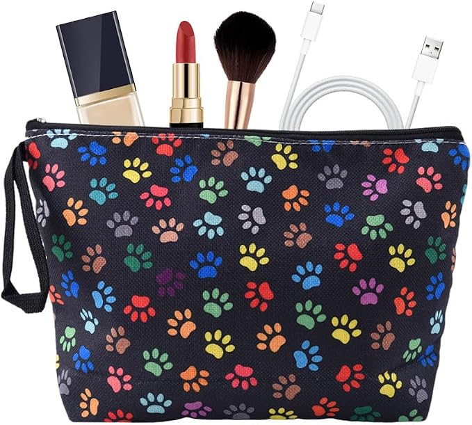 Paw Print Makeup Bag Cat Footprint Cosmetic Bags Portable Travel Toiletry Bag for Women Storage Zipper Pouches with Wrist Strap Makeup Cosmetic Pouch for Purse Dog Cat Lover Birthday Gifts