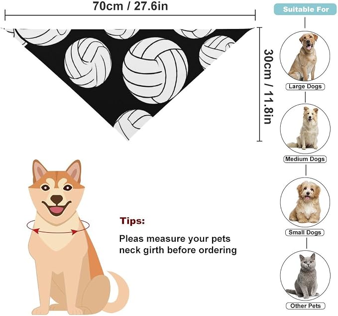 Lightweight and Soft Pet Scarf Black and White Volleyball Ball for Small to Large Dogs, Cats Beach, Outdoor Travel, Casual Daily Walking Use