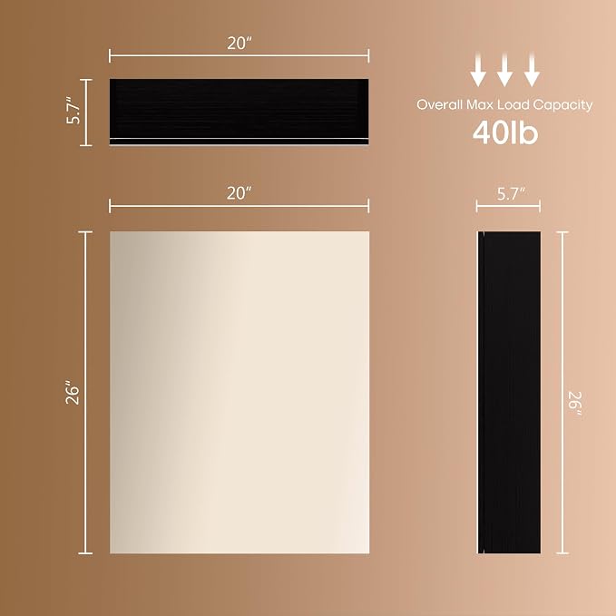 26x20 inch Bathroom Wall Cabinet, Saver Storage Cabinet, Medicine Cabinet with 1 Door and Adjustable Shelves, Black（Assembly Required）