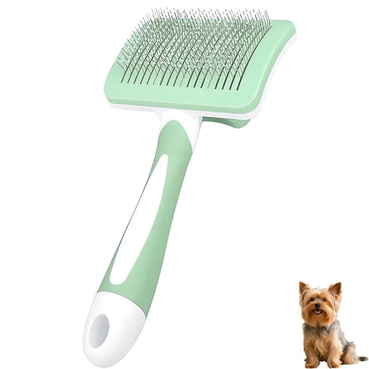 Self Cleaning Slicker Dog Brush for Small Long-Haired Breeds, One-Click Hair Removal, Puppy Essentials, Fit Yorkie, Shih Tzu, Maltese, Maltipoo, Pomeranian, Pet Grooming Tool (Green)