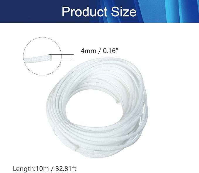 Jutagoss PET Expandable Braided Cable Sleeve, 32.8ft - 3/16 inch White Cable Management Sleeve, Wire Loom Tube Cord Protector for USB Cable, Power Cord, Audio Video and More, 1Pc