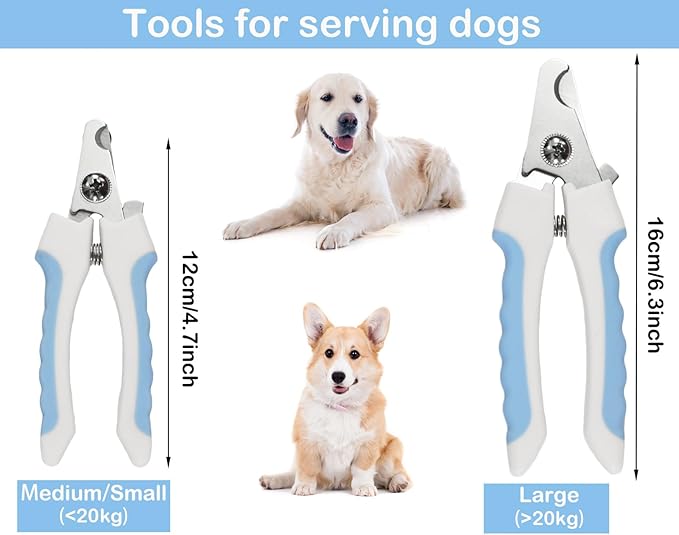 5Pcs Dogs and Cats Grooming Nail Clippers Kit Pet Claws Nail Clipper Trimmers, with Protective Guard Lock to Avoid Over Cutting, Professional Trimmers for Large and Small Cat and Dog (Blue)