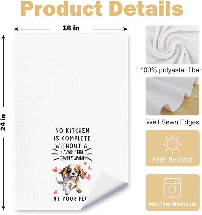 Cavalier King Charles Spaniel Gifts Kitchen Towels, Cavalier Dog Lover Gifts Dish Tea Towels for Kitchen Decor, Dog Mom Dad Gift Decorative Hand Towel, 16x24 Inches Set of 2